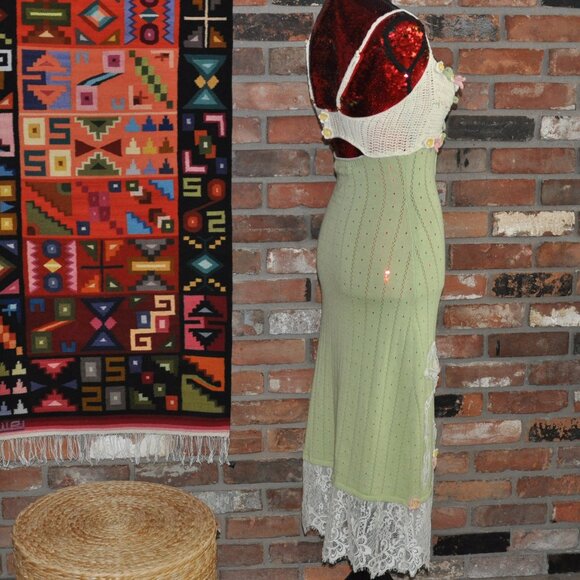 Romantic Lacemade Honeygreen Manor Knit Dress Crocheted Flowers S - Picture 3 of 14